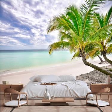Imagem de Lcythiazole Pintura de parede de palmeira Paraíso Praia Vista Mar Mural Papel de Parede Grande Foto HD para Quarto Sala de Estar Tv Fundo, Tamanho Personalizável Descasque e Cole