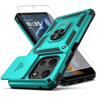 Imagem de YZOK Capa para Moto G 5G 2025, com capa de lente de câmera HD, [grau militar] capa protetora à prova de choque com suporte de carro para Motorola G 5G 2025, azul-petróleo