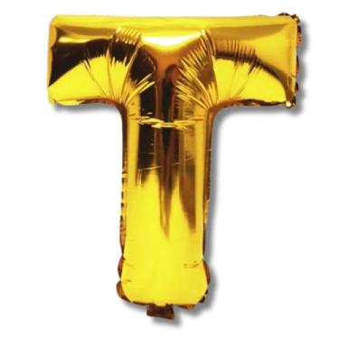 Imagem de Balão Metalizado Decorativo Letra T, 100 cm, Dourado, para Festas e Aniversários
