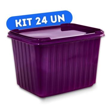Imagem de 24 Potes Sorvete Açaí 2L Retangular Plástico Roxo c/ Tampa - BP POTES