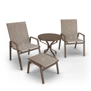 Imagem de Conjunto Ripado 2 Cadeiras com Mesa e Apoio Alumínio Marrom - Aluv Móv