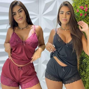 Imagem de Baby Doll Luxo Kit C/2  De Alcinha Feminino Detalhes em Renda Roupa De