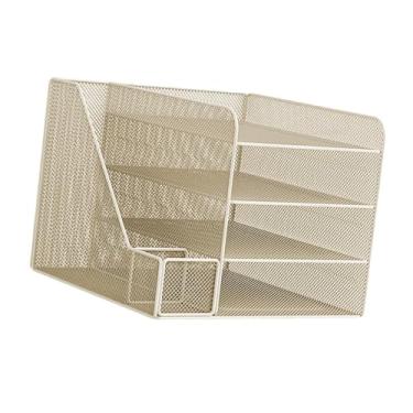 Imagem de Bothyi Bandeja de letra de papel do organizador da área de trabalho 4 Decoração de Decoração de Tier Bookshelf Document Storage Rack para a escola de, Bege