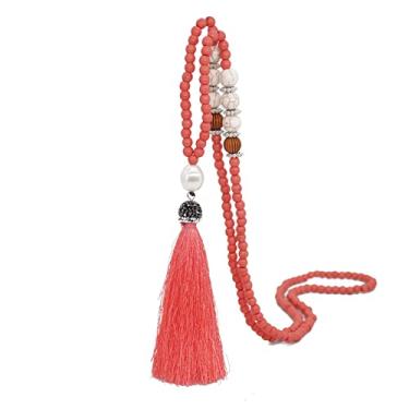 Imagem de COLORFUL BLING Colar com pingente de franja longo multicolorido feito à mão com franja de cristal pérola mala contas para mulheres étnicas Boho Prayer Jewelry, Metal, Miçangas