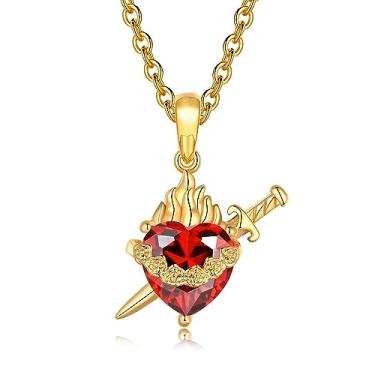 Imagem de Joliernelle Ouro Sagrado Coração de Jesus | Colar Imaculado Coração de Maria para Mulheres com Zircônia Cúbica Pedra Preciosa Presente Religioso, Zircônia cúbica, Zircônia cúbica