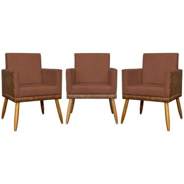 Imagem de Kit 3 Poltronas Decorativas Lis Corino e Pé Palito - Terracota Suede Corino