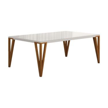 Imagem de Mesa De Jantar Suiça C03 180x90 Cm Cor Laca Branco/caramelo