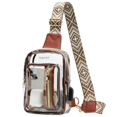 Imagem de TINYAT Bolsa tiracolo transparente transparente para estádio bolsa transversal de PVC transparente bolsa de peito bolsa transparente para festivais de concertos marrom, Transparente/7014