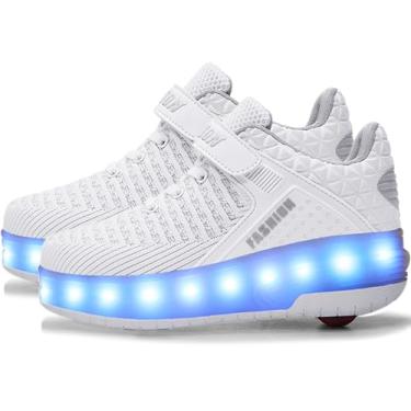 Imagem de Aikuass Tênis de skate com rodas com luzes LED carregáveis por USB para meninos e meninas e crianças, 1- Branco - Roda única, 12 Little Kid