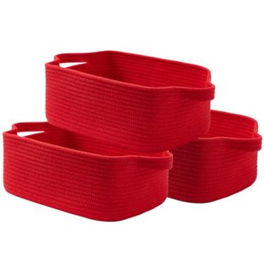 Imagem de KALLAX Cesta Pequena De Vime, 14 X 10, 5,6 Polegadas, Cestas Armazenamento Para Organização, Presente Vazio, Prateleiras Corda Fofas Armários, Brinquedo Cachorro Vermelho