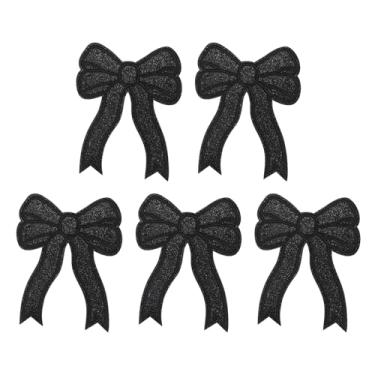 Imagem de YELARXI Aplique bordado com laço de glitter, aplique bordado de lantejoulas, adequado para jeans, jaquetas, roupas femininas, chapéus, mochilas (pacote com 5, preto)