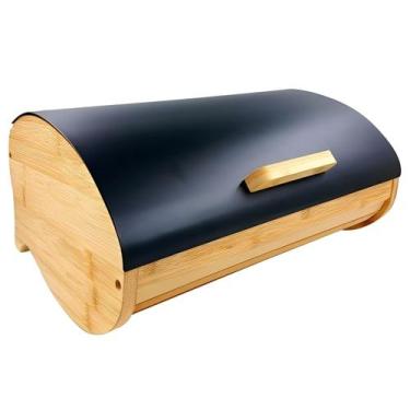Imagem de Porta Pão Retrátil em Metal Preto com Tampa Bambu 35cm - Livon