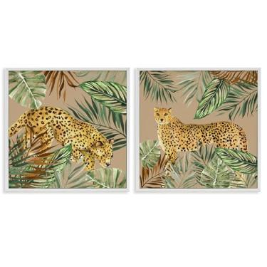 Imagem de Stupell Industries Jungle Prowler Cheetahs Conjunto de arte giclée emoldurado branco 2 peças por Janet Tava, 12 x 12