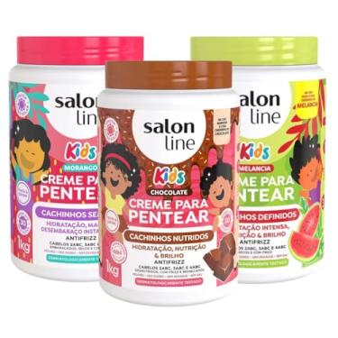 Imagem de Kit com 3 Cremes para Pentear Kids Morango, Chocolate e Melancia 1Kg Salon Line