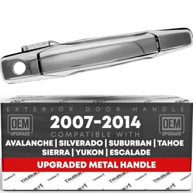 Imagem de Maçaneta da porta do passageiro frontal externa atualizada de metal - compatível com Chevrolet Silverado 2007-2014; GMC Sierra 07-14 1500 2500 3500; Cadillac Escalade - Todo cromado com fechadura -