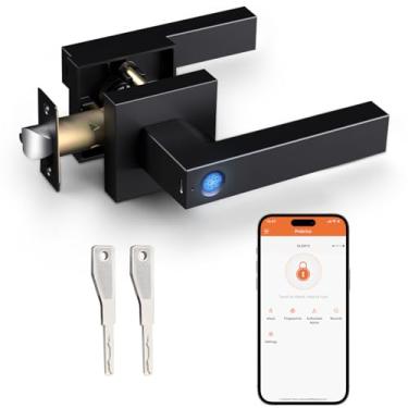 Imagem de Probrico Fechadura inteligente de porta de entrada sem chave com alça, fechaduras inteligentes pretas para porta da frente fechadura de porta de impressão digital para quarto de banho, fechadura