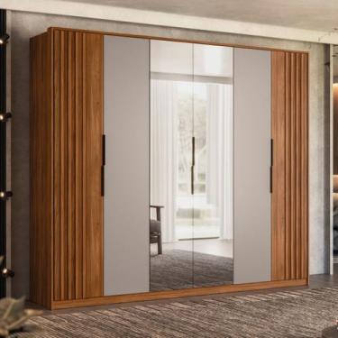 Imagem de Guarda Roupa Roupeiro Atrice Ripado c/ Espelho 6 Portas 6 Gavetas - De