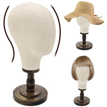 Imagem de GHWMYD Suporte De Peruca Madeira Com Cabeça Manequim Lona Realista 21,7" - Exibição E Armazenamento Elegantes Para Perucas, Chapéus, Bonés, Toucados Acessórios. Cabide Rústico Durável Uso Doméstico
