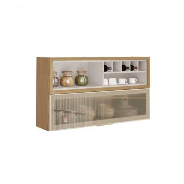 Imagem de Armário Aéreo 120cm 1 Porta Horizontal Vidro E Nicho Adega New Porto - Itatiaia Freijó-off White