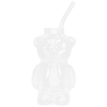 Imagem de Kichvoe Copo de vidro em forma de urso canudo copo de água copo de água bar copo de vidro - 300 ml