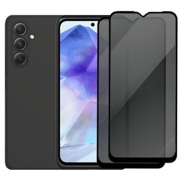 Imagem de Kit 2 Películas de Privacidade Anti Espião + Capa Preta para Samsung Galaxy A55, Vidro Temperado 3D