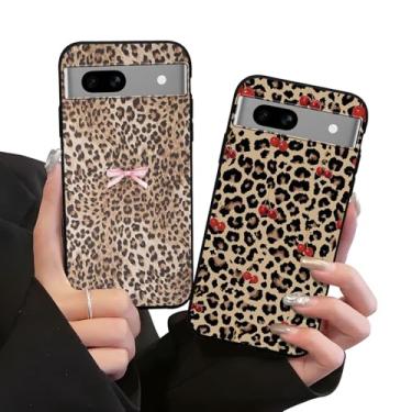 Imagem de Zrutru Pacote com 2 capas de telefone com estampa de chita estética para Google Pixel 7A 5G 15.5 cm, desenho fofo kawaii rosa cereja laço leopardo capas para meninas e mulheres, capa protetora de TPU