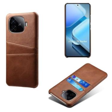 Imagem de Capas Compatível com VIVO iQOO Z9 Turbo,Caso de couro PU-Tampa de telefone a prova de choque com 2 slots de cartão,Proteção anti-impressão digital e anti-gota-Brown