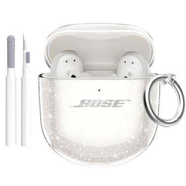 Imagem de Aircawin Capa para Bose QuietComfort Earbuds II 2022/QuietComfort Ultra 2023 com glitter transparente, capa de TPU macio à prova de choque para Bose QC 2& QC Ultra capa com mosquetão e caneta de