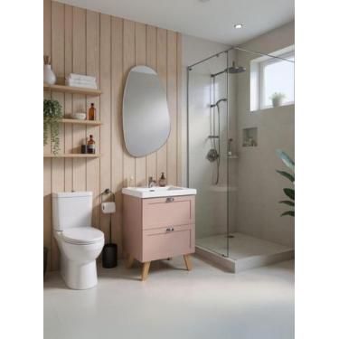 Imagem de Gabinete para Banheiro com Cuba e Espelho Organico 60cm Retro Mdf Rosa