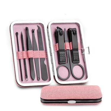 Imagem de Kit de higiene para manicure 8 em 1 para viagem - Ferramentas para unhas em aço inoxidável com estojo | Conjunto compacto para aparar, lixar e cuidar de cutículas, rosa