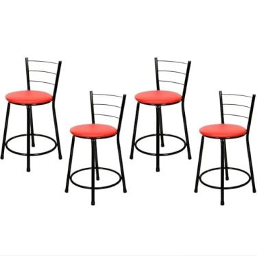 Imagem de Jogo 4 Banqueta Baixa Para Cozinha Preta Assento Vermelho