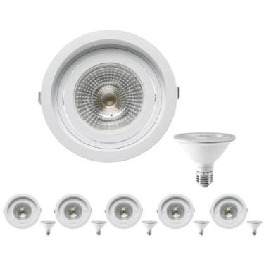 Imagem de 6 Spot Embutir Redondo Recuo PAR30 + 1 Lâmpada LED 10W 3000K E27 - SAV
