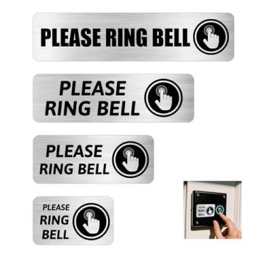 Imagem de Conjunto de 5 adesivos de decalque de sino, sino, flecha, vários tamanhos, mini. Por favor, toque etiquetas externas de entrada de casa, porta de negócios, gerenciamento de visitantes de escritório