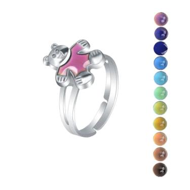 Imagem de AINILOVE Anéis de humor femininos luminosos que mudam de cor, anel de humor com cristais de pedra preciosa dinossauro/tartaruga/borboleta/paz/coração/girassol/golfinho/unicórnio, presentes de festa de