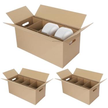 Imagem de Fuyoooo 3 conjuntos de caixas embaladoras de pratos 61 x 30 x 28 cm kit de caixas de mudança de cozinha caixas de embalagem de vidro recipientes de pratos suprimentos para mover pratos e artigos de