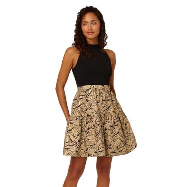 Imagem de Adrianna Papell Vestido de festa feminino frente única, Preto/dourado, 52