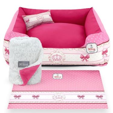 Imagem de CaCama Pet Oxford + Coberdrom + Brinquedo Ossinho 04 Peças - Coleção Realeza - Vip 1 (70x70 cm, Coroa Pink)