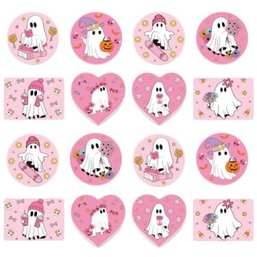 Imagem de Whaline 16 peças de contas focais de silicone fantasma de Halloween rosa fofo fantasma boo contas de silicone desenho animado solto contas de borracha para artesanato faça você mesmo, caneta, chaveiro