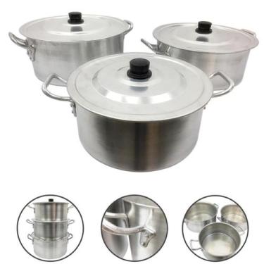 Imagem de Jogo 3 Caçarola Panela Grande Industrial Alumínio Reforçado Hotel Rest