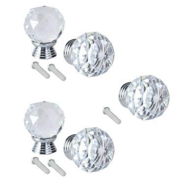 Imagem de UpTuoLi Puxadores de cristal, puxadores para gavetas de cômoda, puxador de gaveta de 5 peças, puxador de gaveta de vidro cristal em forma de diamante, puxador de armário com parafusos de 20 mm
