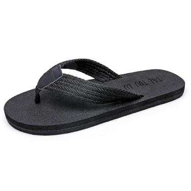 Imagem de Abnkarwin Chinelos masculinos de tamanho grande, chinelos, cabedal de malha, sapatos de praia de verão, leve, conforto interno e externo, Preto, 47
