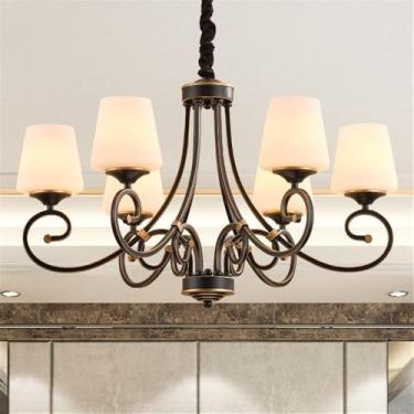 Imagem de Ustre E Lâmpada Pendente LED De Luxo: Estilo Retro Americano Com Toque Europeu, Ideal Para Sala De Estar, Restaurante, Quarto, Estudo, Villa, Hotel E Café (G 6 luzes)