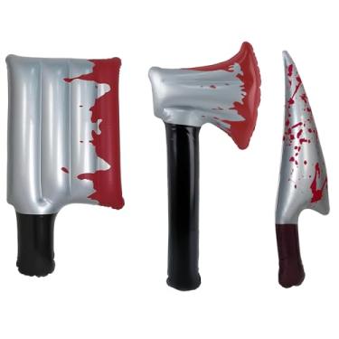 Imagem de Lukinuo Bloody Halloween Inflatable Weapons Prop 3pcs Blow Up Halloween Fake Knives Bloody Knife Halloweens Inflatable Axe Dagger Prop for Halloweens Cosplay Horror Party Supplies