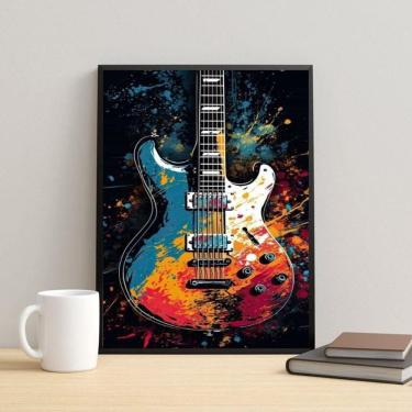 Imagem de Quadro Guitarra Colorida - Aquarela 33X24Cm