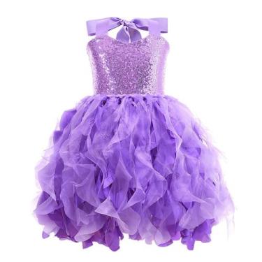 Imagem de Vestido tutu Suppromo, tule roxo de lantejoulas para meninas 3-4T