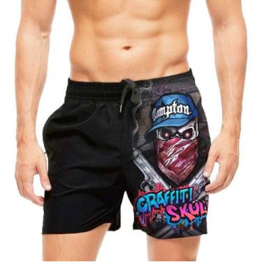 Imagem de Short Praia Shorts Banho Mauricinho Graffiti Skull 57 - smoke, Preto, 