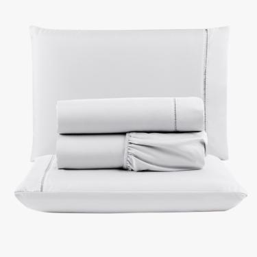 Imagem de Jogo de Lençol Peletizado 400 Fios Queen 4 Peças Barato - Casa - hotel - Pousada - Branco