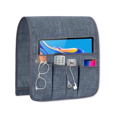 Imagem de WETRBWEH Suporte de controle remoto para sofá, suporte de sofá para idosos, suporte para controle remoto de TV com 5 bolsos para porta-chaves de óculos e telefone