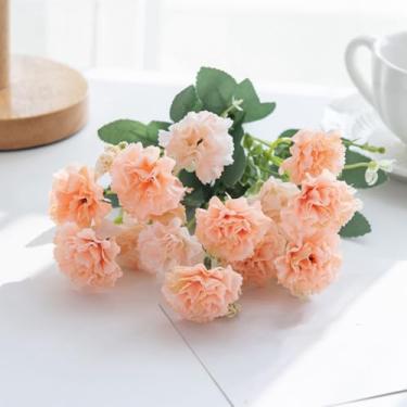 Imagem de 1 peça 15 cabeças flores artificiais cravo pequeno guirlanda de natal bordado para casa artesanato arco de casamento decoração flor artificial (champanhe)