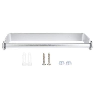 Imagem de Suporte para papel toalha montado na parede cozinha plástico envoltório filme rolo de papel suporte espaço alumínio simples elegante para cozinha banheiro 35 x 320 x 110 mm (prata 32 cm)